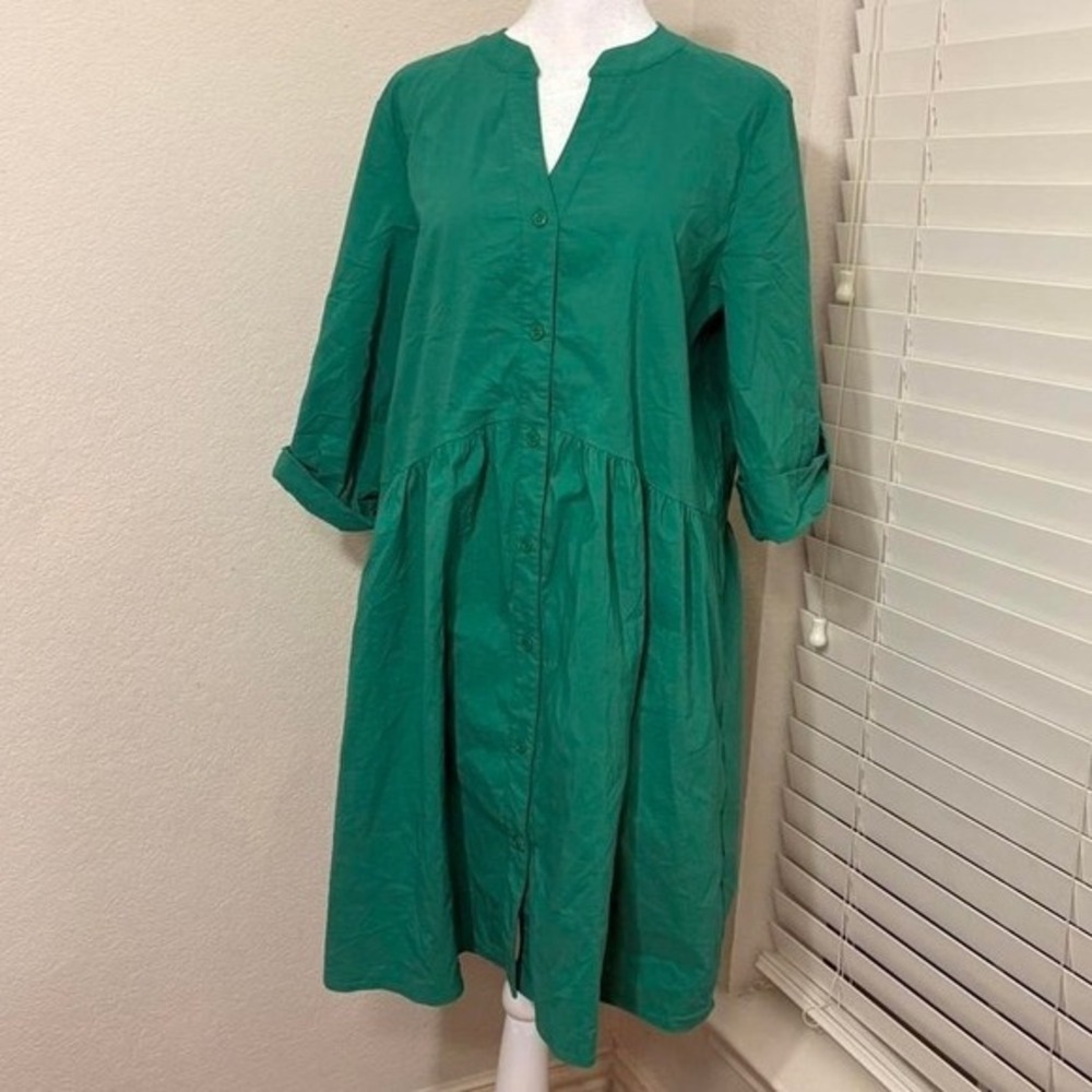 Joseph Ribkoff size 8 cotton blend teal green button down trapeze shirt‎ dress